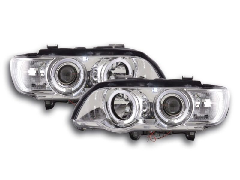 Φανάρια εμπρός angel eyes για BMW X5 (1999-2003) - chrome , με λάμπες (Η1) - σετ 2τμχ. € 409,1