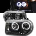 Φανάρια εμπρός angel eyes με led για Chrysler 300C (2004-2008) - μαύρα , με λάμπες (Η1) - σετ 2τμχ. € 331,1