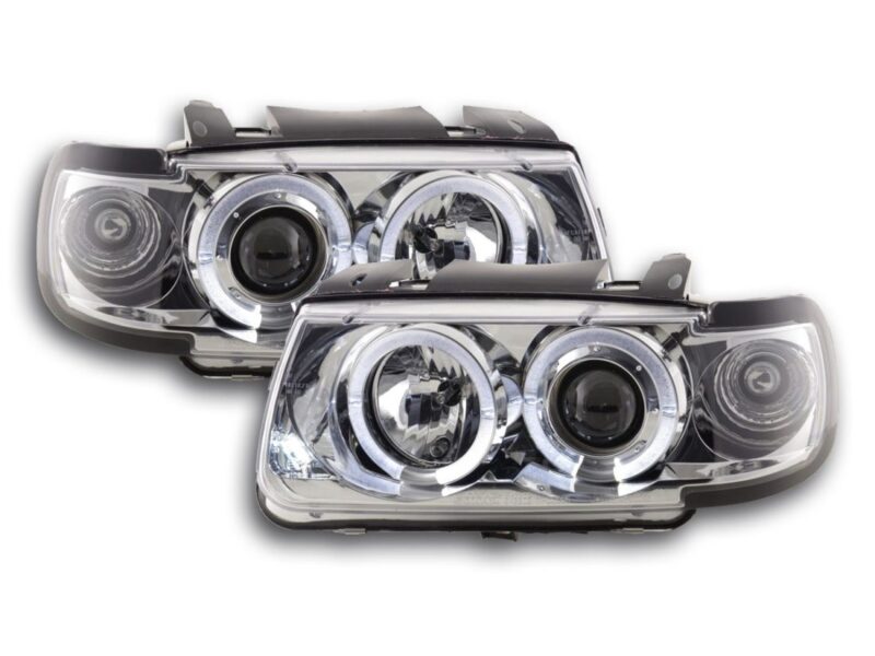 Φανάρια εμπρός angel eyes για Vw Polo 6N (1994-1999) - chrome , με λάμπες (Η1) - σετ 2τμχ. € 223,1