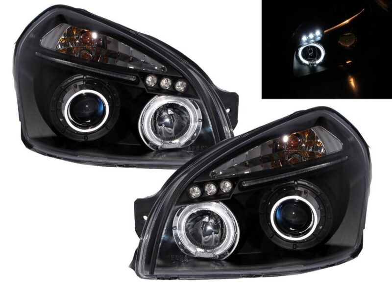 Φανάρια εμπρός angel eyes για Hyundai Tucson (2004+) - μαύρα , με λάμπες (Η1) - σετ 2τμχ. € 310,7