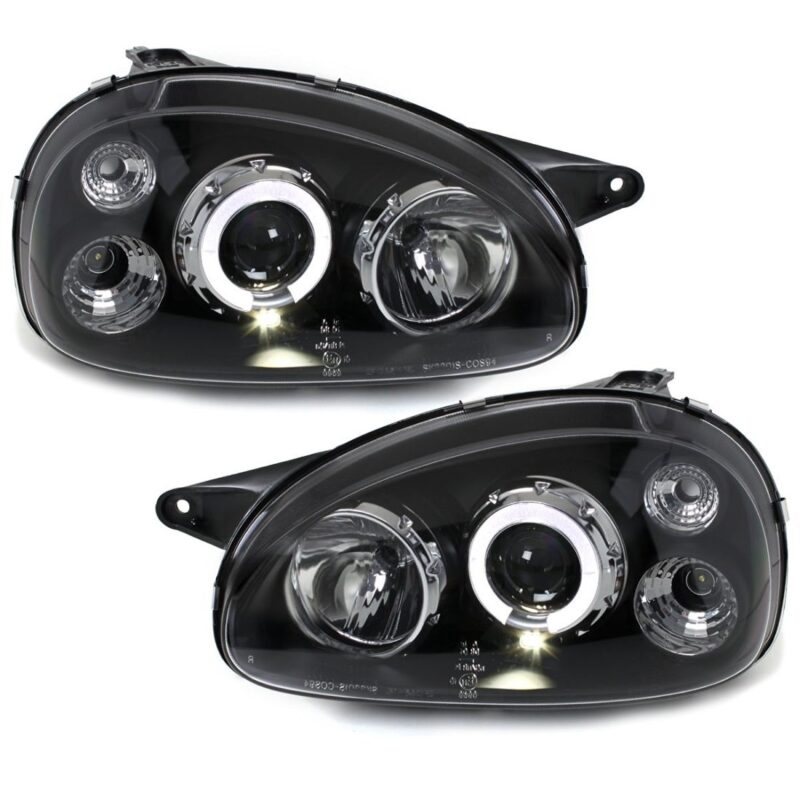 Φανάρια εμπρός angel eyes για Opel Corsa B (1993-2001) - black , με λάμπες (Η1) - σετ 2τμχ. € 229,1