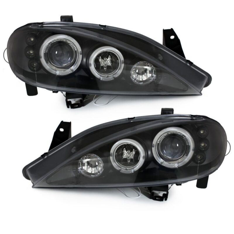 Φανάρια εμπρός angel eyes για Renault Megane (1999-2001) , μαύρα , με λάμπες (Η1) - σετ 2τμχ. € 247,1