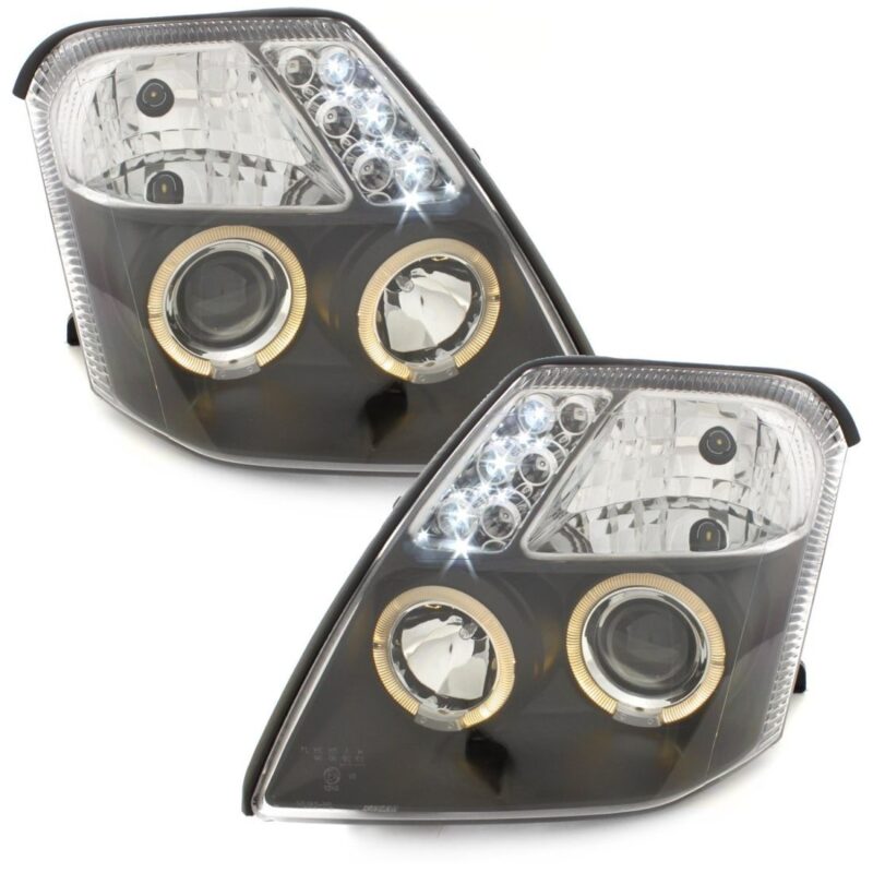 Φανάρια εμπρός angel eyes με led για Citroen C2 (2003-2008) - μαύρα , με λάμπες (Η1) - σετ 2τμχ. € 290,9