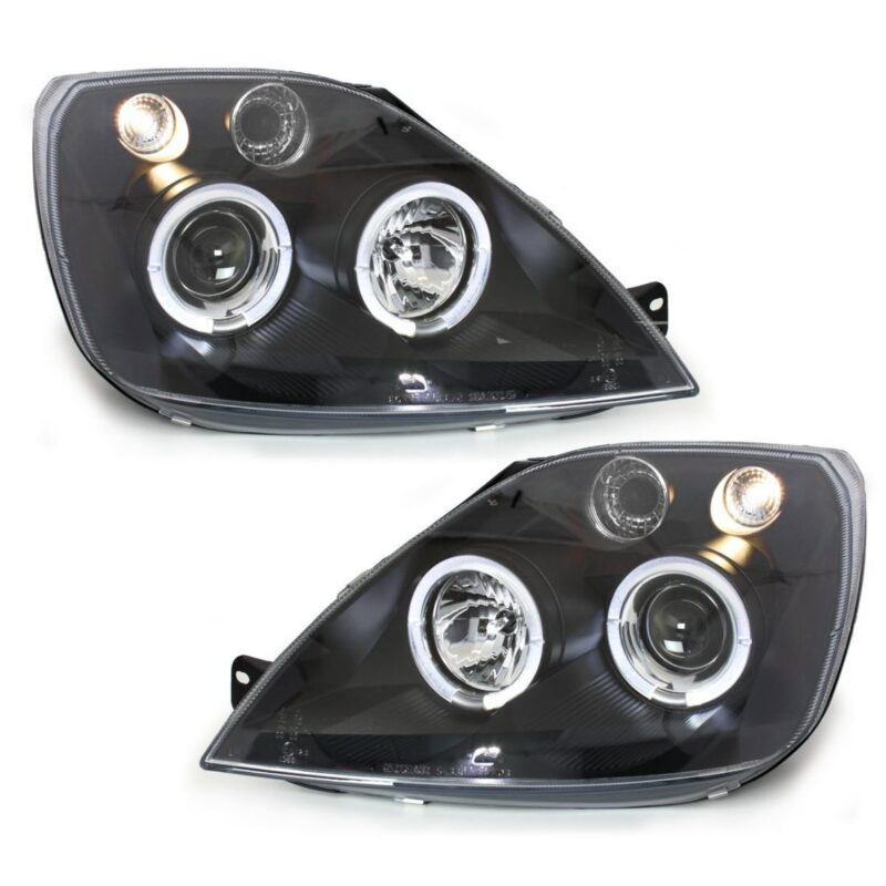 Φανάρια εμπρός angel eyes για Ford Fiesta (2002-2005) -μαύρα , με λάμπες (Η1) - σετ 2τμχ. € 320,3