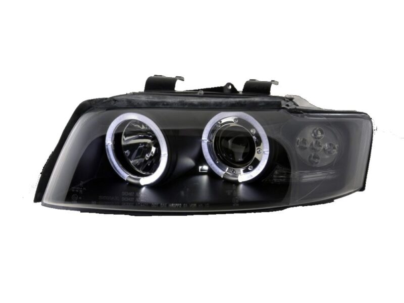 Φανάρια εμπρός με CCFL angel eyes για Audi A4 (2001-2004) - μαύρα , με λάμπες (Η1) - σετ 2τμχ. € 337,1