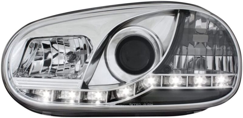 Φανάρια εμπρός led devil eyes για Vw Golf IV - chrome , με λάμπες (Η1) - σετ 2τμχ. € 331,1