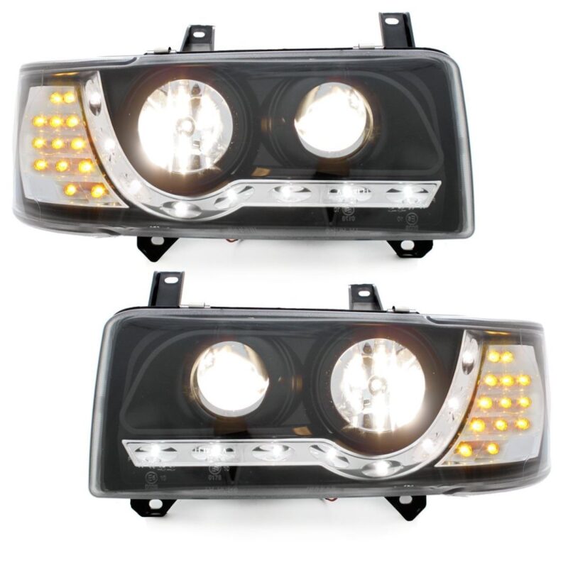 Φανάρια εμπρός led για Vw Transporter T4 (1990-2003) , μαύρα , με λάμπες (Η1) - σετ 2τμχ. € 433,1