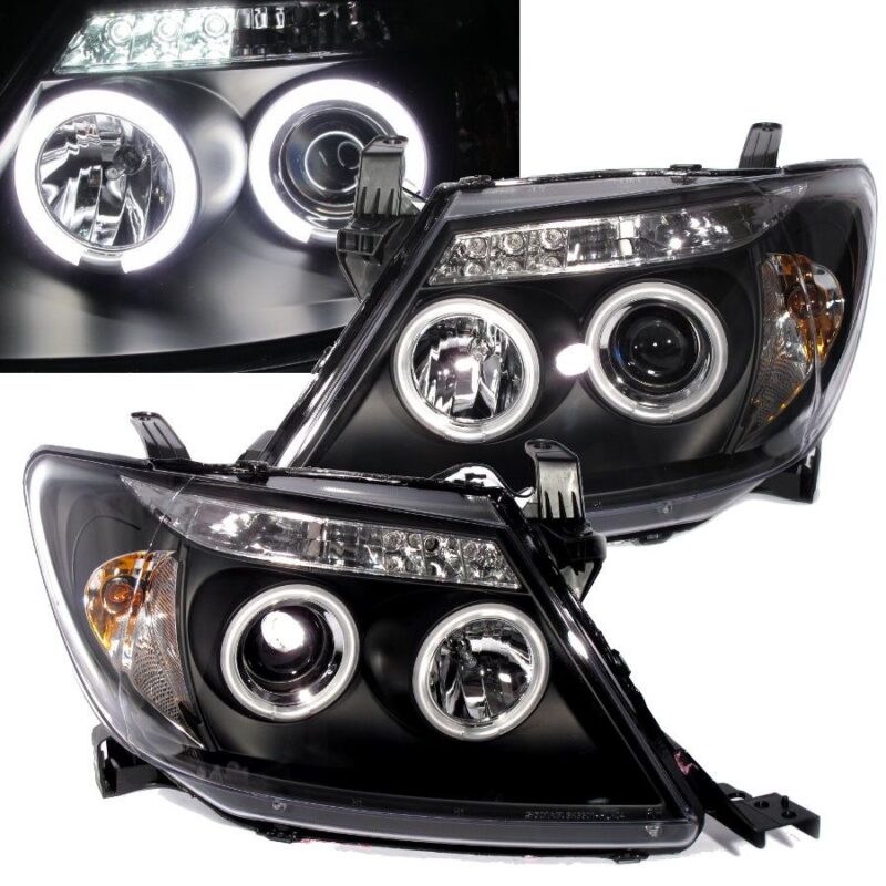 Φανάρια εμπρός angel eyes για Toyota Hilux (2005-2011) - μαύρα , με λάμπες (Η1) - σετ 2τμχ. € 331,1