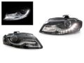 Φανάρια εμπρός με DRL led για Audi A4 B8 (2007-2011) -μαύρα , με λάμπες (Η1) - σετ 2τμχ. € 649,7