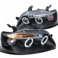 Φανάρια εμπρός led angel eyes για Chevrolet Aveo (2003-2006) - μαύρα , με λάμπες (Η1) - σετ 2τμχ. € 277,1