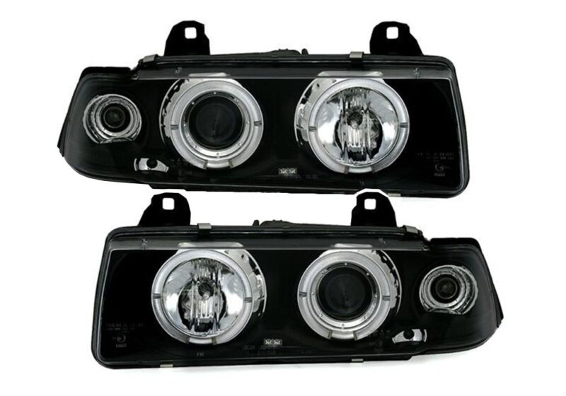 Φανάρια εμπρός angel eyes για Bmw E36 (1991-1999) - 2D coupe - μαύρα , με λάμπες (Η1) - σετ 2τμχ. € 145,1