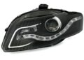 Φανάρια εμπρός led για Audi A4 B7 (2004-2008) - chrome ,μαύρα , με λάμπες (Η1) - σετ 2τμχ.