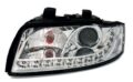 Φανάρια εμπρός led Dayline για Audi A4 (2001-2004) - chrome , χωρίς λάμπες (Η7) - σετ 2τμχ.