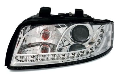 Φανάρια εμπρός led Dayline για Audi A4 (2001-2004) - chrome , χωρίς λάμπες (Η7) - σετ 2τμχ. - € 615,9 Φανάρια εμπρός led Dayline για Audi A4 (2001-2004) - chrome , χωρίς λάμπες (Η7) - σετ 2τμχ.