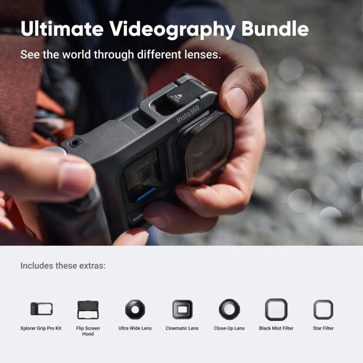 Insta360 Ace Pro 2 Ultimate Videography Bundle Action Cam - 3 lenses, 2 filters,Xplorer grip pro kit - € 780,0 Insta360 Ace Pro 2 Ultimate Videography Bundle Action Cam - 3 lenses, 2 filters,Xplorer grip pro kit