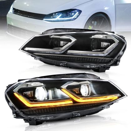 Φανάρια εμπρός Vw Golf 7 (2014-2018) led Silver line design, μαύρα, χωρίς λάμπες (D2S/H7) - σετ 2τμχ. - € 778,9 Φανάρια εμπρός Vw Golf 7 (2014-2018) led Silver line design, μαύρα, χωρίς λάμπες (D2S/H7) - σετ 2τμχ.