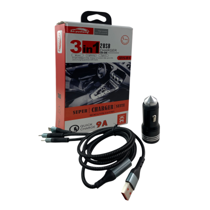 Φορτιστής αυτοκινήτου με 2 θύρες USB και 3 βύσματα - € 23,9 Φορτιστής αυτοκινήτου με 2 θύρες USB και 3 βύσματα