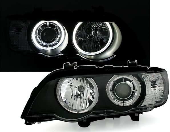 Φανάρια εμπρός BMW X5 E53 (1999-2003) angel eyes - μαύρα , χωρίς λάμπες (Η7) - σετ 2τμχ. - € 493,9 Φανάρια εμπρός BMW X5 E53 (1999-2003) angel eyes - μαύρα , χωρίς λάμπες (Η7) - σετ 2τμχ.
