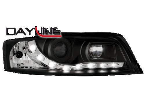 Φανάρια εμπρός Audi A4 (2001-2004) led Dayline - μαύρα , με λάμπες (Η1) - σετ 2τμχ. - € 380,9 Φανάρια εμπρός Audi A4 (2001-2004) led Dayline - μαύρα , με λάμπες (Η1) - σετ 2τμχ.
