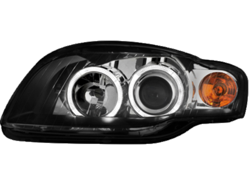 Φανάρια εμπρός Audi A4 (2004-2008) angel eyes - μαύρα , χωρίς λάμπες (Η7) - σετ 2τμχ. - € 307,9 Φανάρια εμπρός Audi A4 (2004-2008) angel eyes - μαύρα , χωρίς λάμπες (Η7) - σετ 2τμχ.