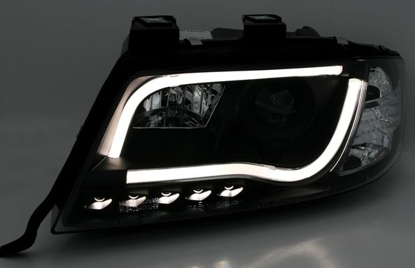 Φανάρια εμπρός Audi A6 C5 (2001-2004) led lightbar - μαύρα , με λάμπες (Η1) - σετ 2τμχ. - € 512,9 Φανάρια εμπρός Audi A6 C5 (2001-2004) led lightbar - μαύρα , με λάμπες (Η1) - σετ 2τμχ.
