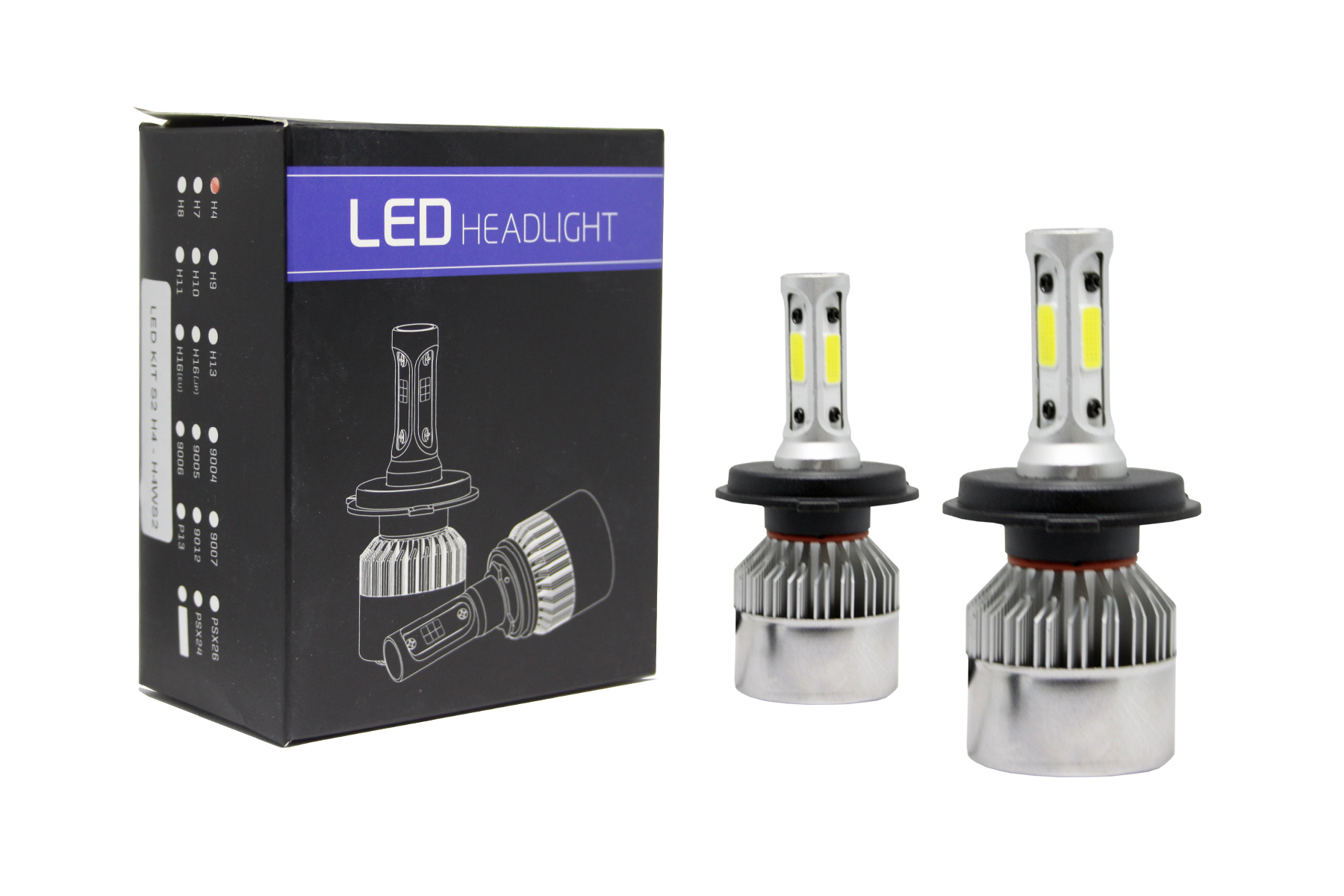 Led λάμπες Η4 Bi-led για μεσαία ή μεγάλα φώτα S2 7600 lumen , 36 Watt - COB 6000K - 2τμχ. - € 22,9 Led λάμπες Η4 Bi-led για μεσαία ή μεγάλα φώτα S2 7600 lumen , 36 Watt - COB 6000K - 2τμχ.
