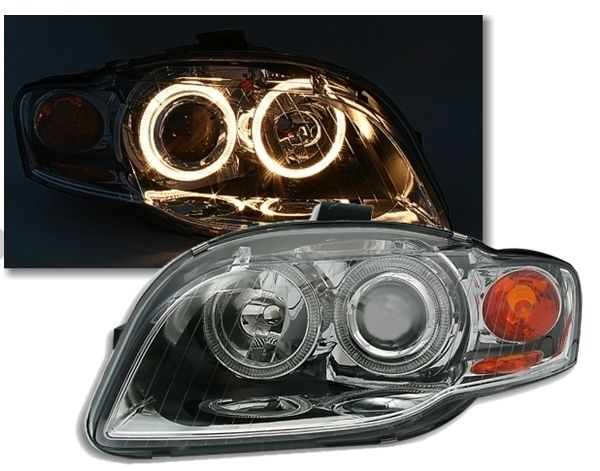 Φανάρια εμπρός Audi A4 (2004-2008) angel eyes - chrome , χωρίς λάμπες (Η7) - σετ 2τμχ. - € 307,9 Φανάρια εμπρός Audi A4 (2004-2008) angel eyes - chrome , χωρίς λάμπες (Η7) - σετ 2τμχ.
